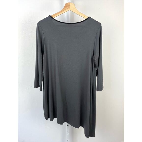 COMFY USA  S Ramona Easywear Tunic Top 3/4 Sleeve Asymmetric Hem Soft Knit Gray - Picture 2 of 5